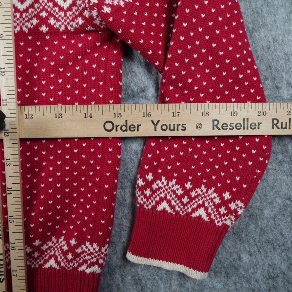 Vintage‎ LL Bean Sweater Boys Size 8 Red Nordic Fair Isle Snowflake 1/4 Zip - Picture 8 of 10